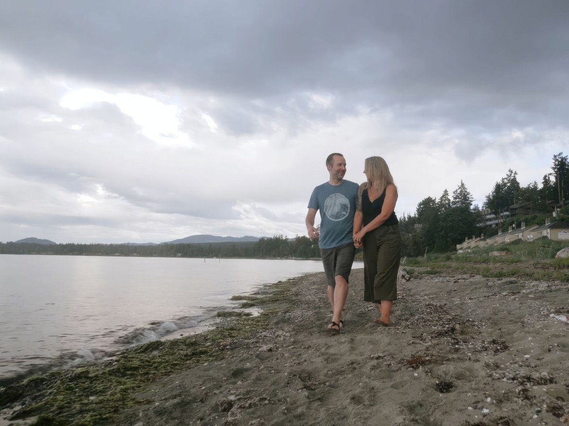 Couple walking on the shores of Rathtrevor Beach