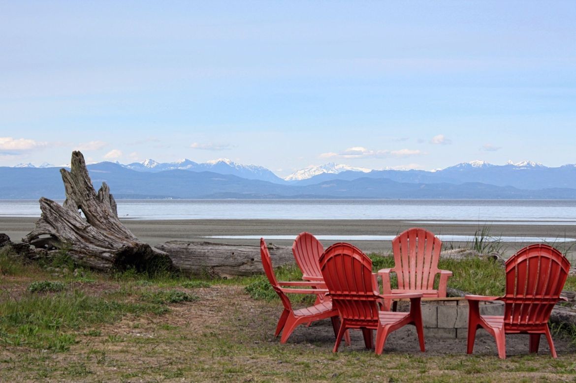 Firepits on Rathtrevor Beach and views of the Sunshine Coast